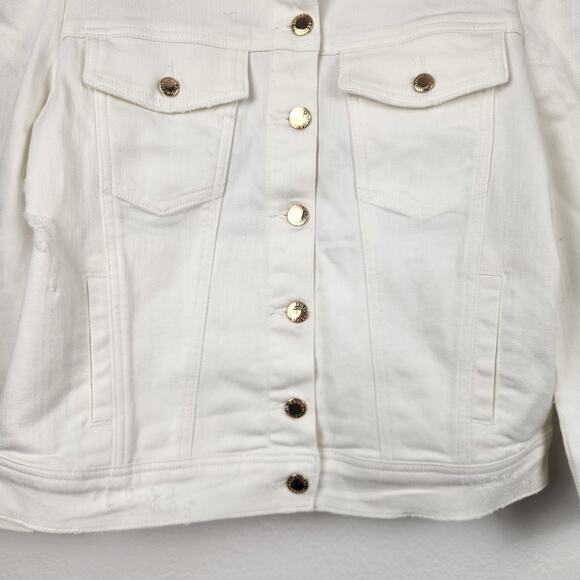 Retrofete Ada Denim Jacket White Puff Sleeve Size XL NWT Gold Tone Buttons - Picture 3 of 9
